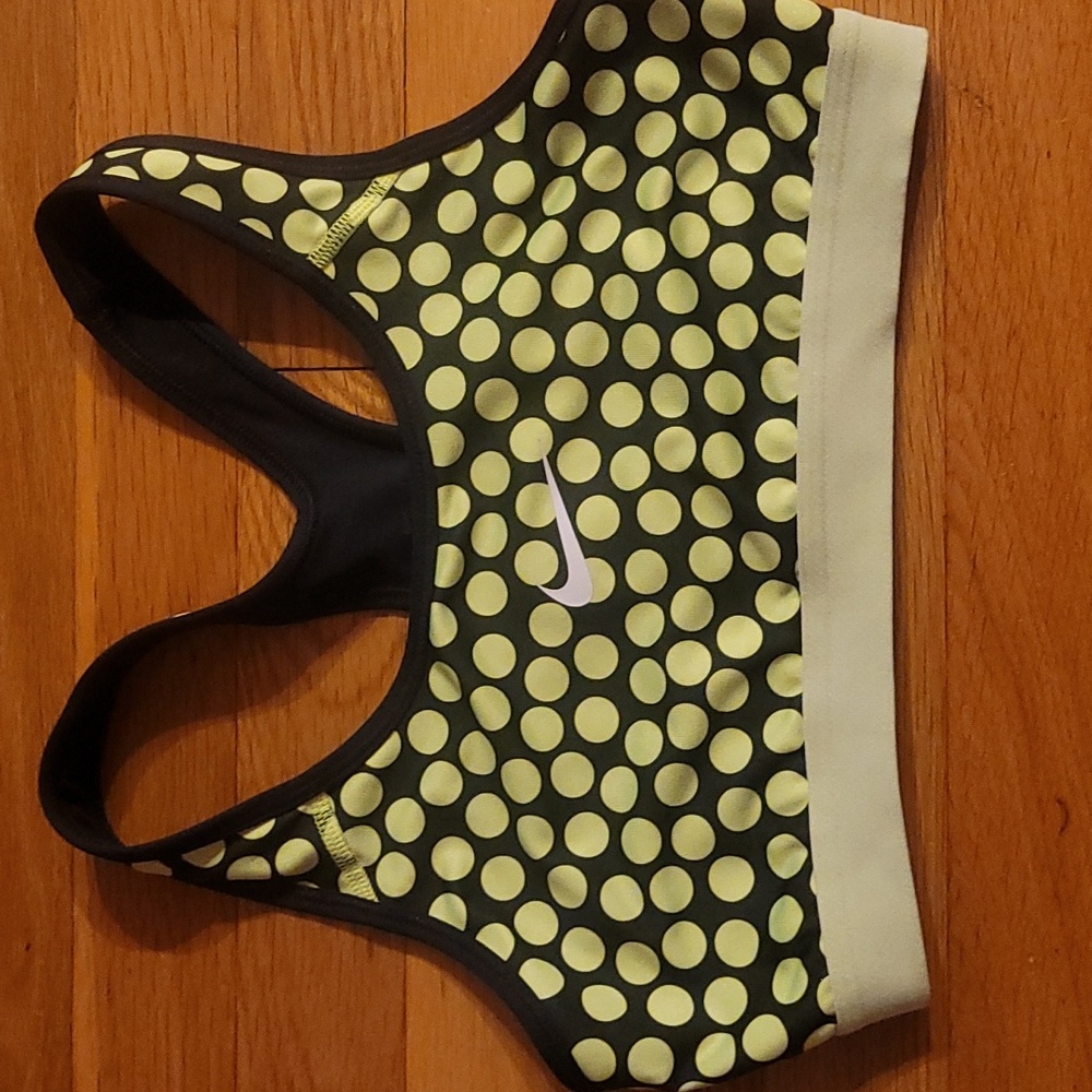 Nike Pro size medium womens sports bra large Polka dots green and black